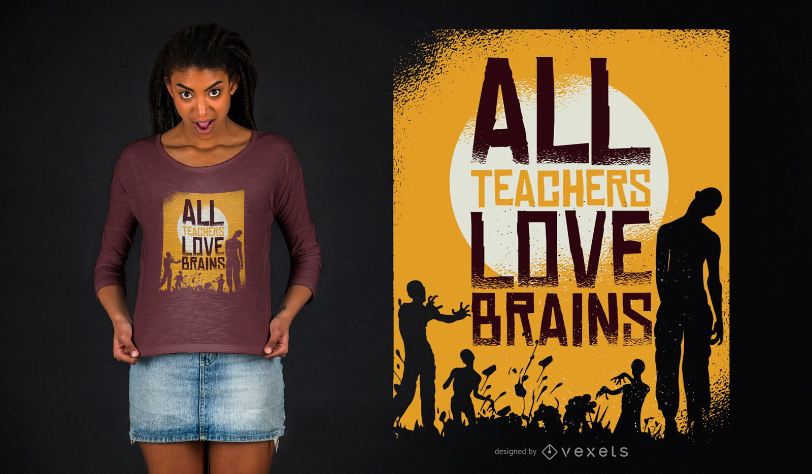 Professor Loves Brains Zombie Halloween T-shirt Design