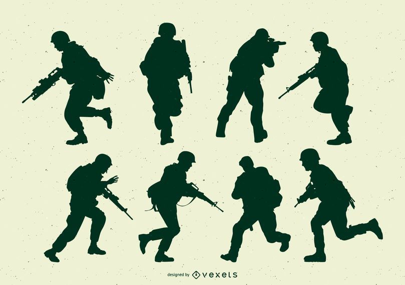 Conjunto de silueta de acción de soldados del ejército Conjunto de silueta de acción de soldados del ejército