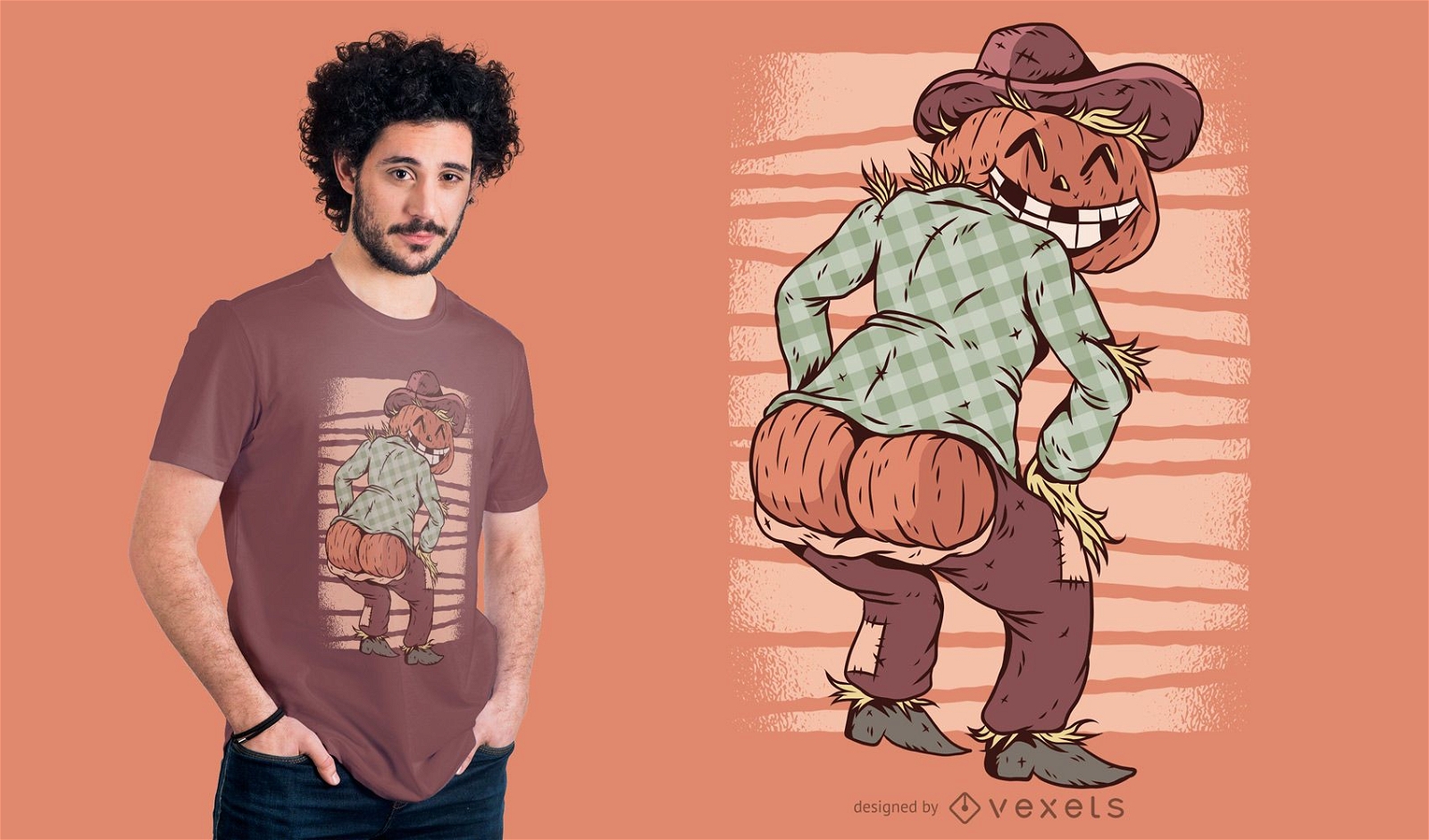 Halloween Scarecrow Pumpkin Behind T-shirt Design