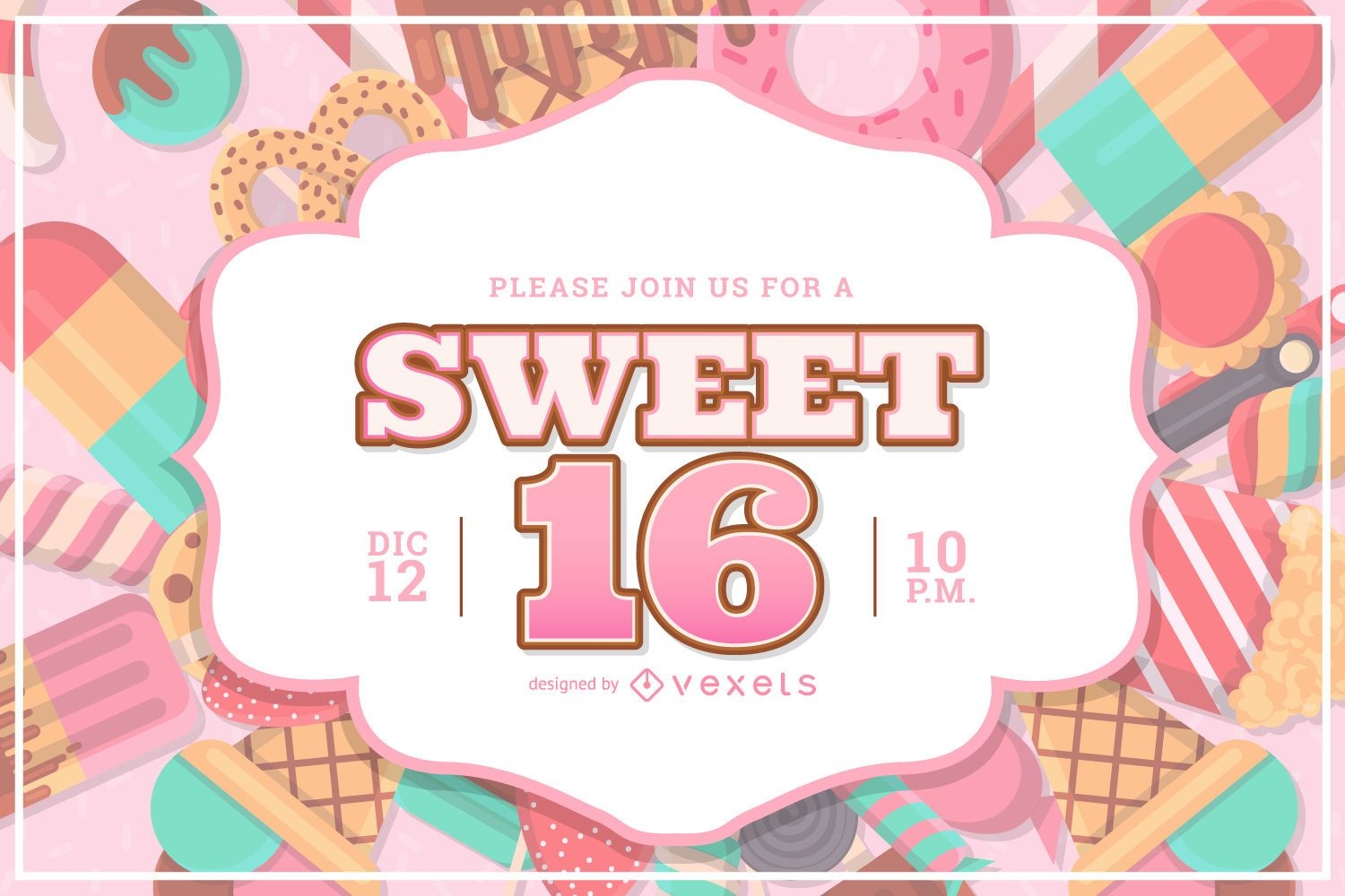 Design de convite de festa Sweet 16