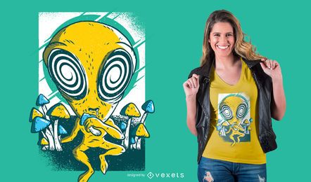 Diseño de camiseta de hongos psicodélicos alienígenas.