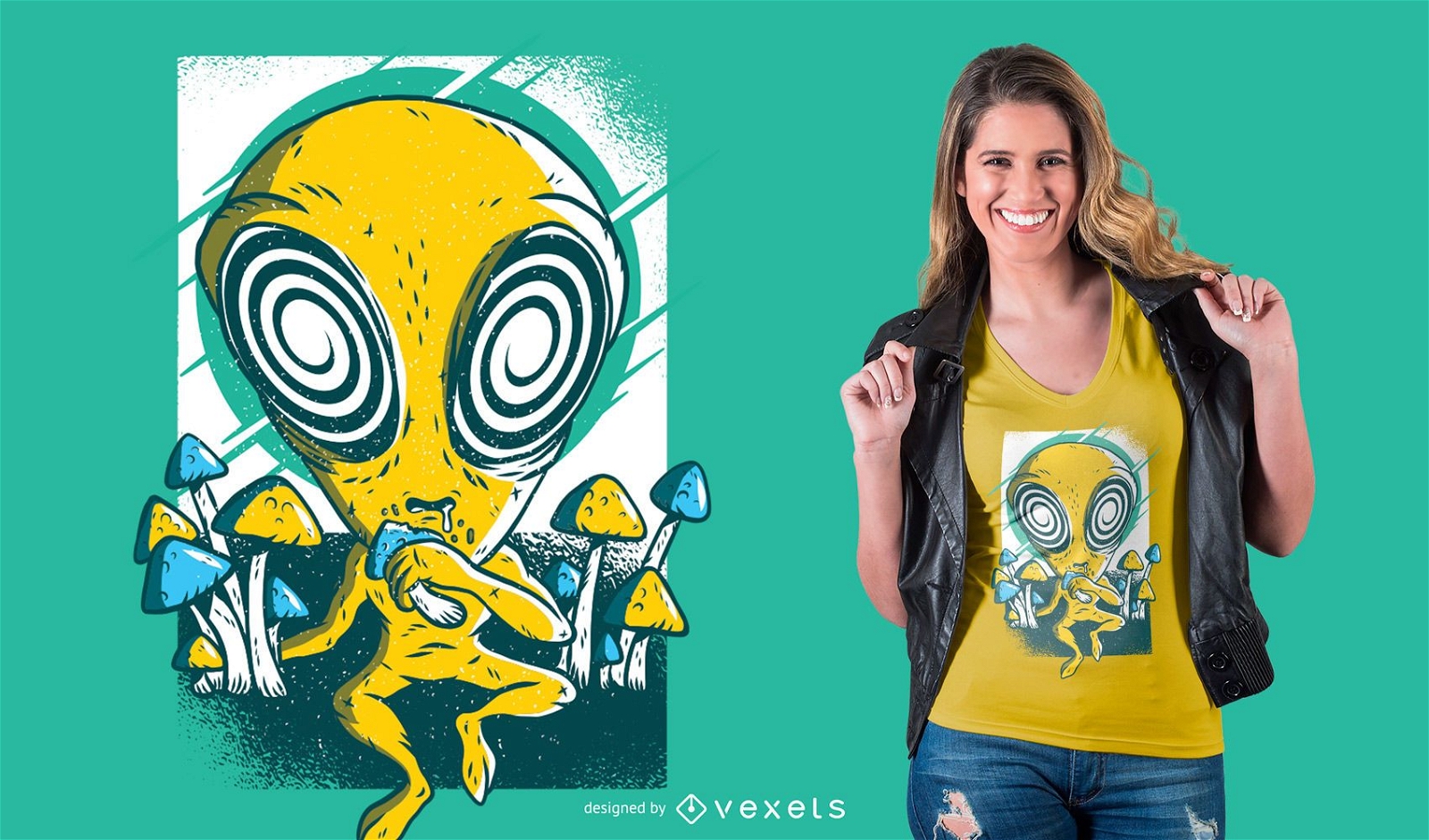 Alien psychedelic mushrooms t-shirt design