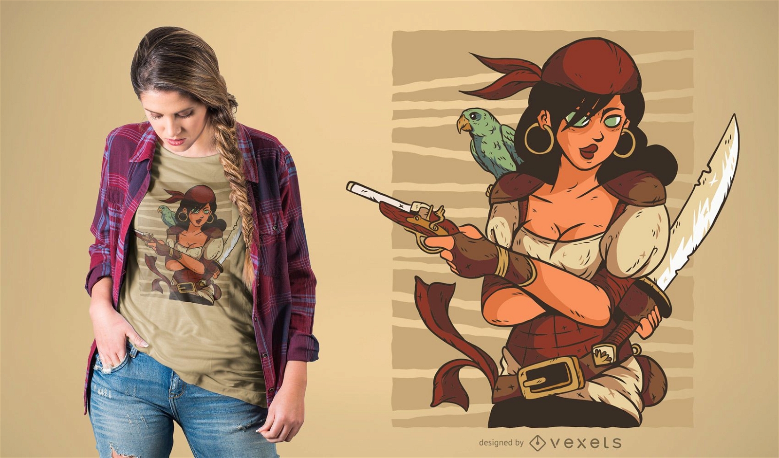 Design de camiseta feminina de pirata