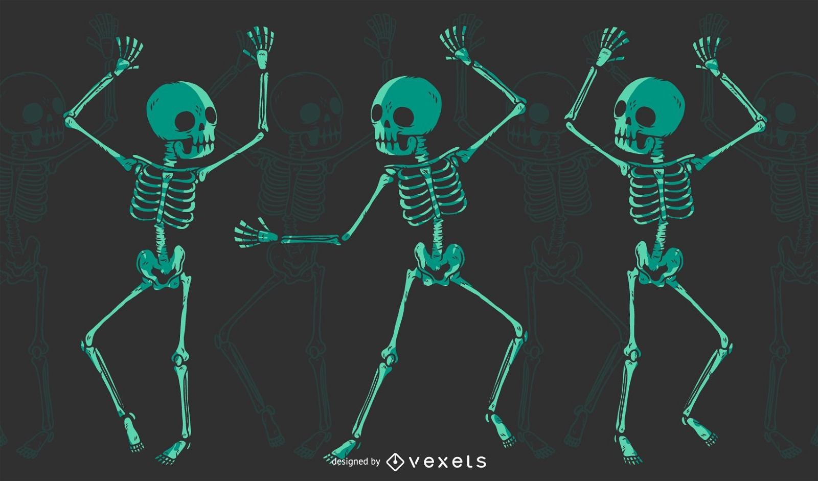 Desenho de camiseta de esqueleto dançando