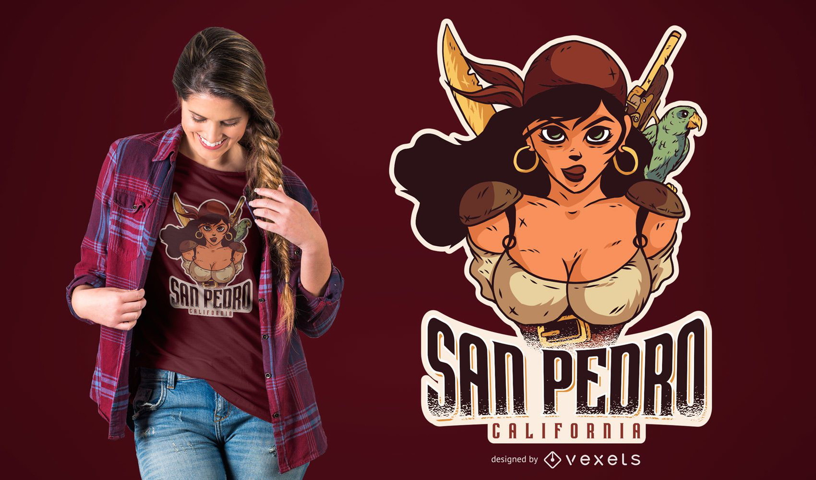 Diseño de camiseta femenina pirata California