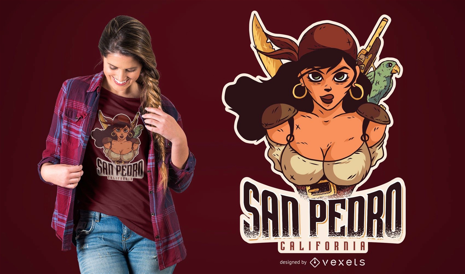 Female Pirate California T-shirt Design