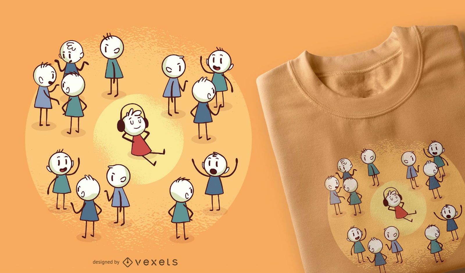 Stickmen Cartoon T-shirt Design Vector Download