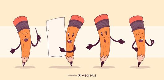 Pencil characters cartoon set Pencil characters cartoon set