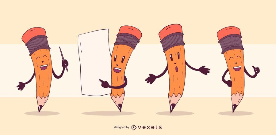 Pencil characters cartoon set Pencil characters cartoon set