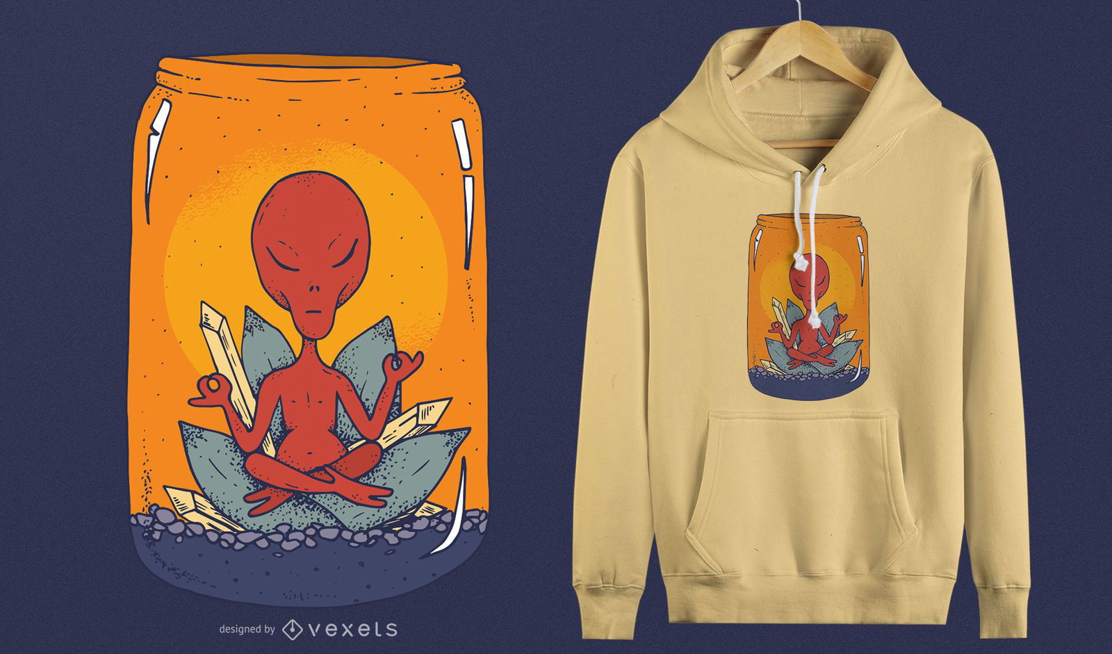 Alien meditando en diseño de camiseta de tarro