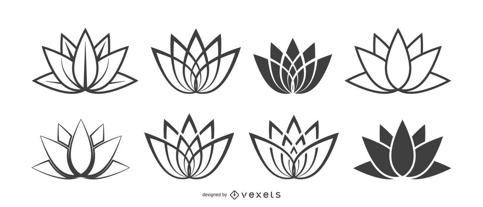 Conjunto de ícones de flores de lótus