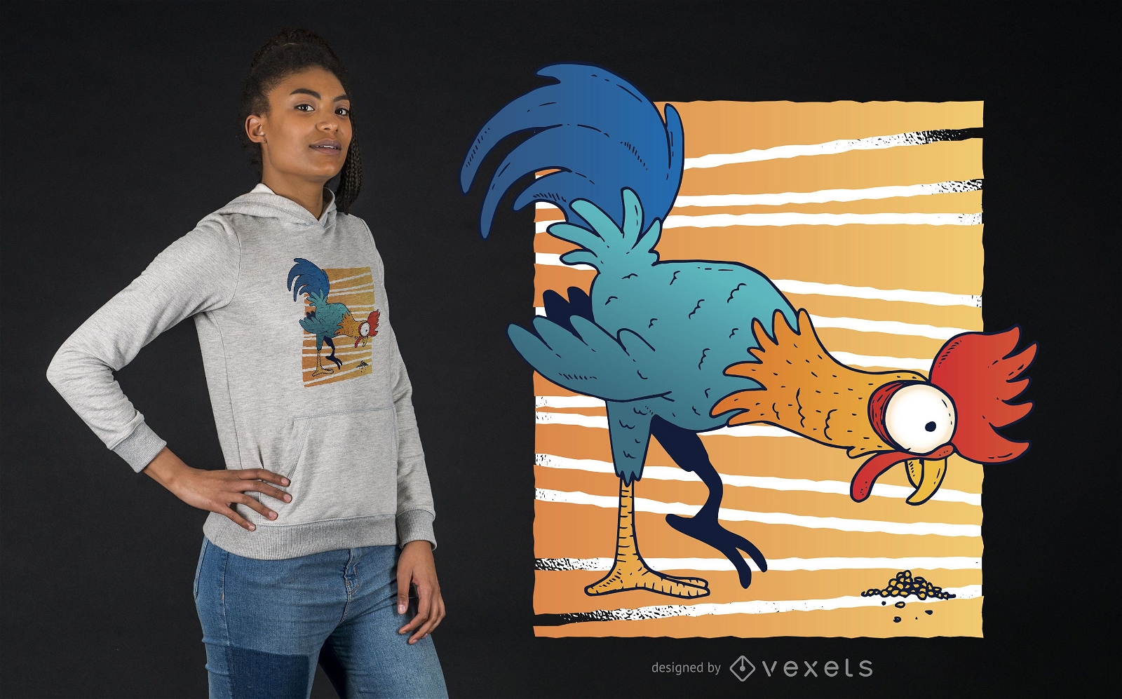 Diseño de camiseta de dibujos animados de gallo