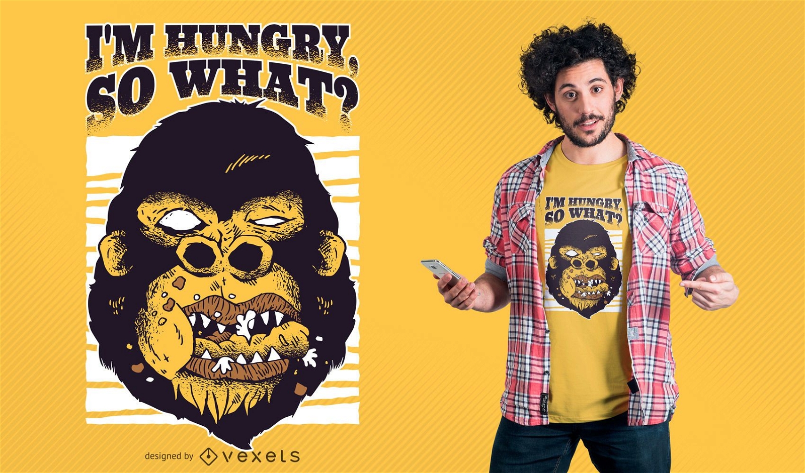 Design de camiseta com fome de gorila