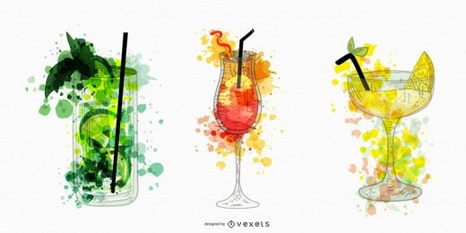 Cocktail drinks watercolor illustrations