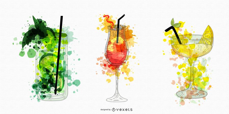 Cocktail drinks watercolor illustrations Cocktail drinks watercolor illustrations