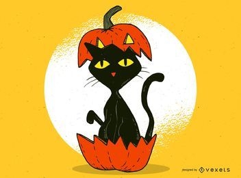 Gato com design de abóbora de Halloween