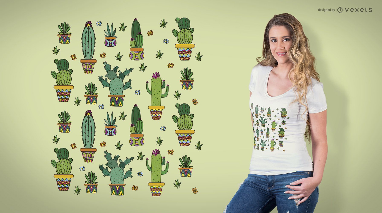 Diseño de camiseta de plantas de cactus.