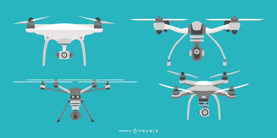 Flat drone illustration set Flat drone illustration set