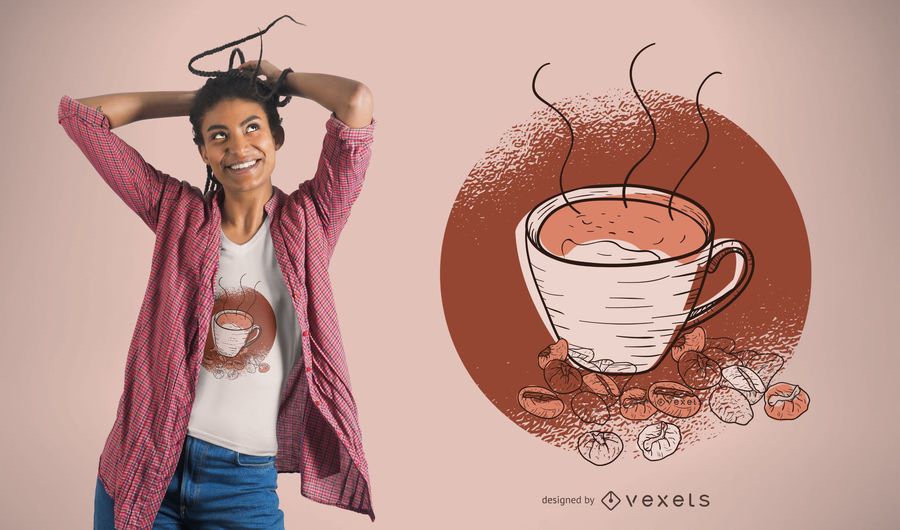 Kaffeetasse und Bohnen-T-Shirt Design Kaffeetasse und Bohnen-T-Shirt Design