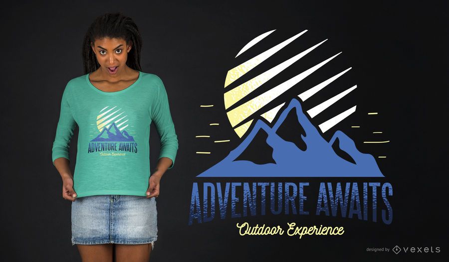 La aventura espera la experiencia al aire libre con un diseño de camiseta La aventura espera la experiencia al aire libre con un diseño de camiseta