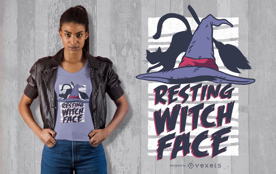 Halloween-stillstehendes Hexe-Gesichts-T-Shirt Design Halloween-stillstehendes Hexe-Gesichts-T-Shirt Design