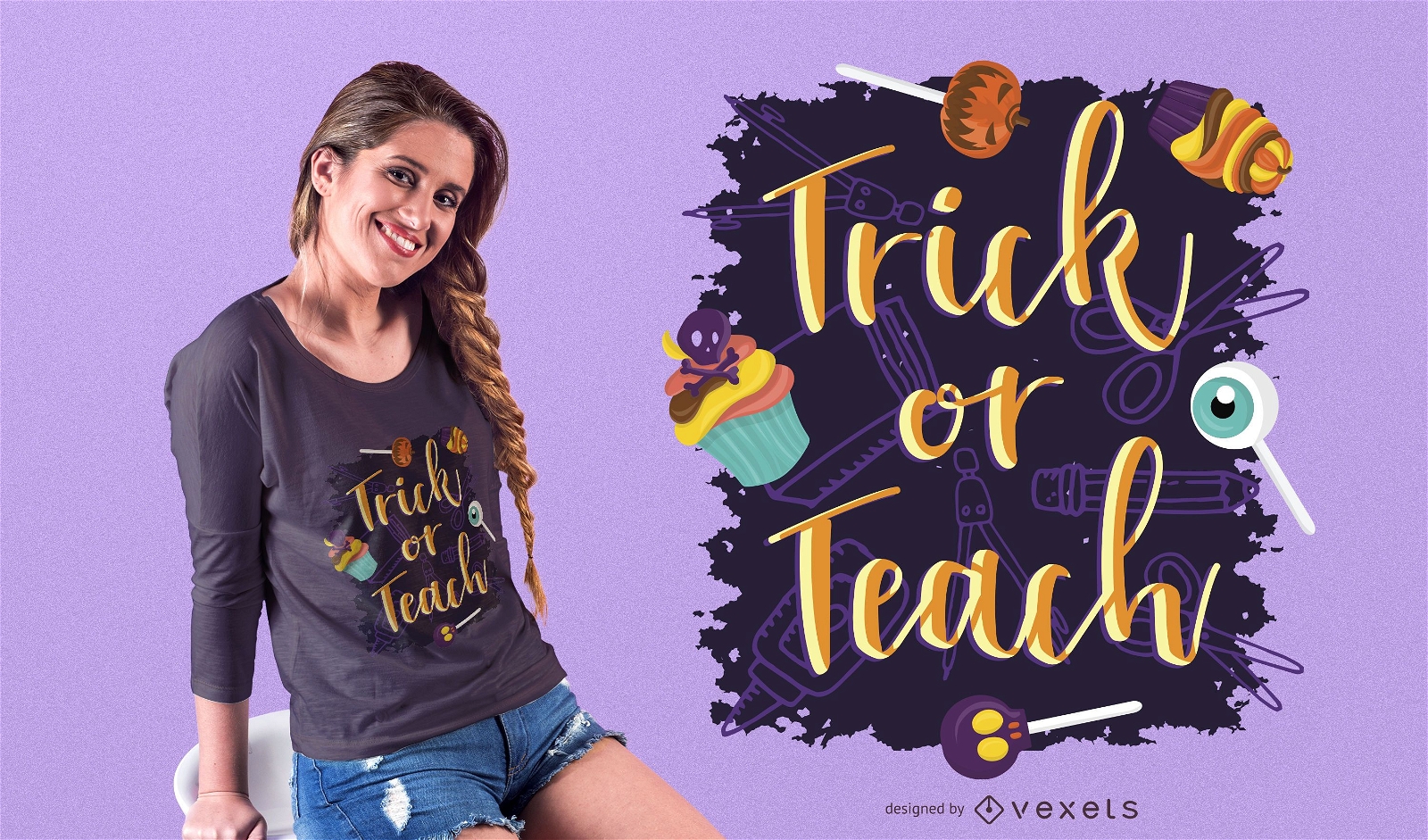 Trick or Teach Halloween T-shirt Design