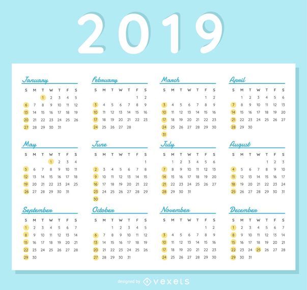 Calendario 2019 Diseño elegante Calendario 2019 Diseño elegante