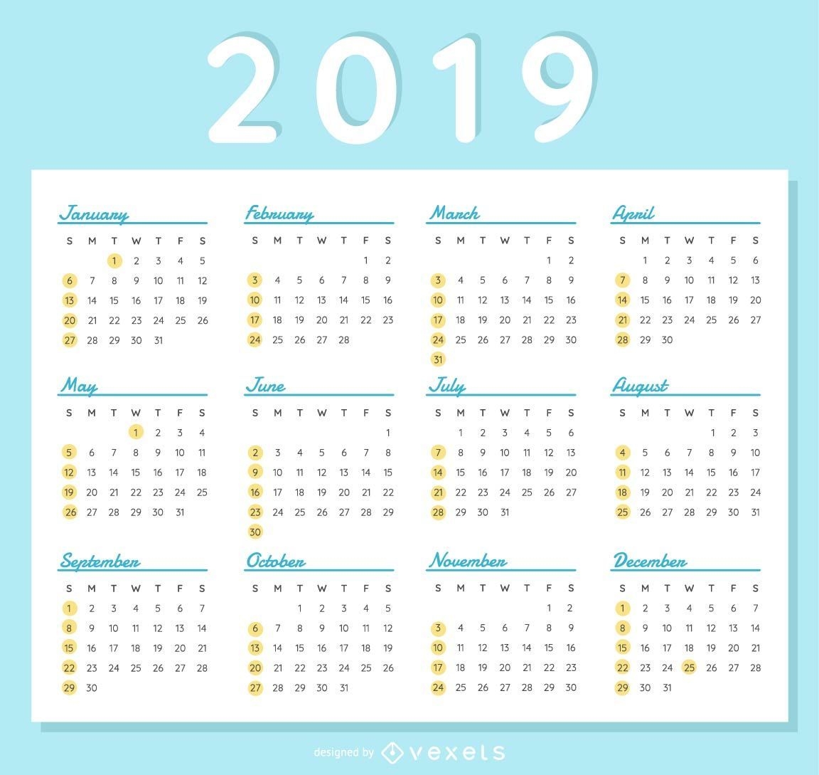 2019 Calendar Elegant Design