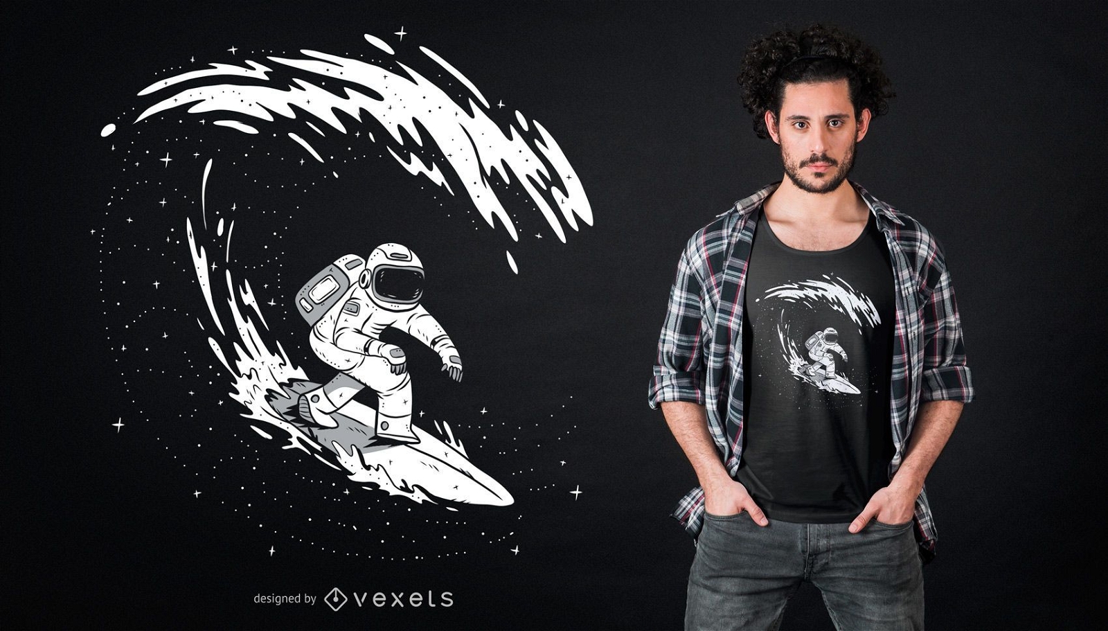 Design de camisetas de surfista de astronauta