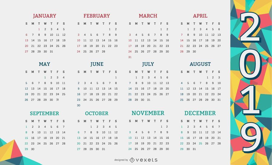 Formas geométricas 2019 Diseño de calendario Formas geométricas 2019 Diseño de calendario
