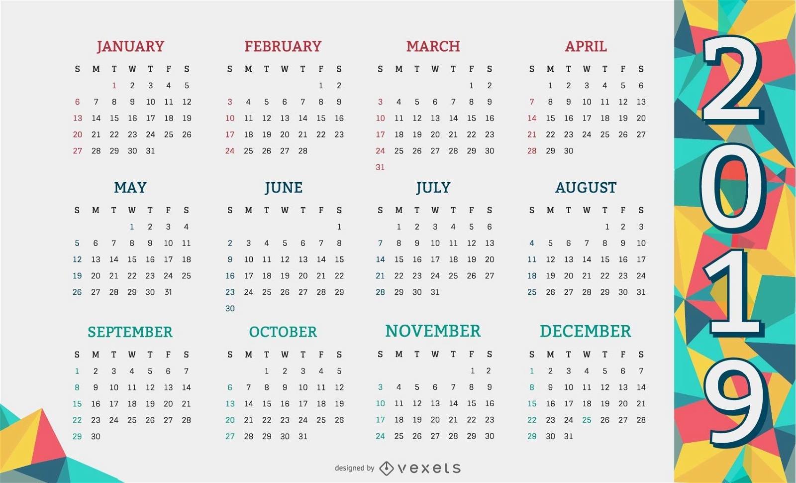 Diseño de calendario de formas geométricas 2019