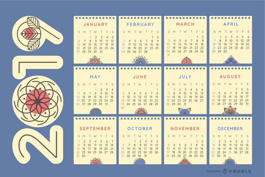 Natureza Ornamentos 2019 Calendário Natureza Ornamentos 2019 Calendário
