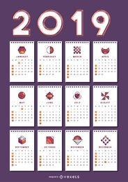 Diseño de calendario de forma geométrica 2019