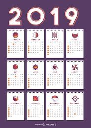 Geometric Shapes 2019 Calendar Design Geometric Shapes 2019 Calendar Design