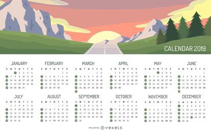 Diseño de calendario de paisaje de montaña 2019