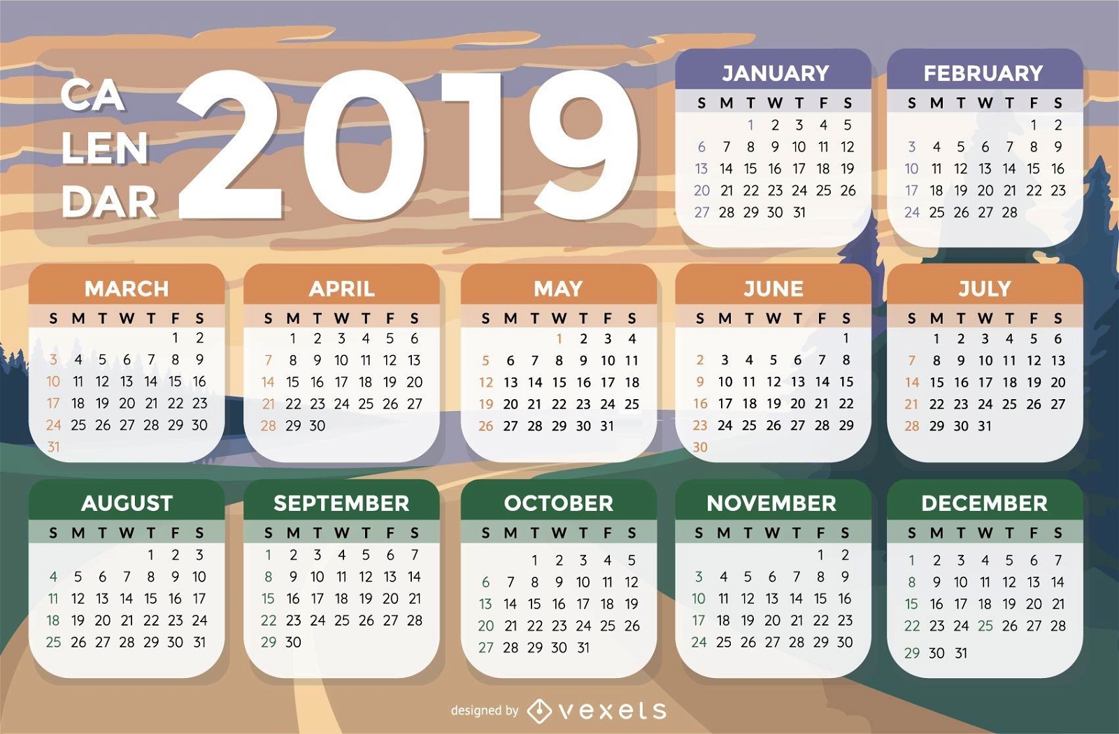 Fondo de paisaje 2019 Dise?o de calendario