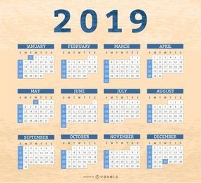 Design de calendário de caixas de borda 2019