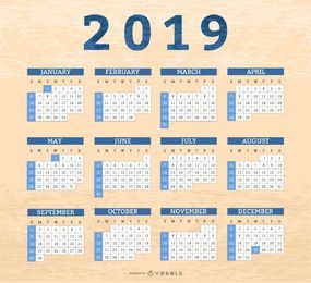 Diseño de calendario cajas de frontera 2019 Diseño de calendario cajas de frontera 2019
