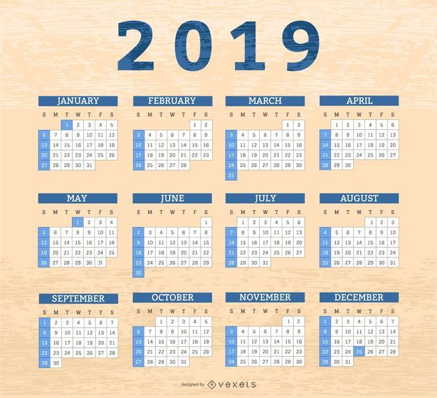 Design de calendário de caixas de fronteira 2019 Design de calendário de caixas de fronteira 2019