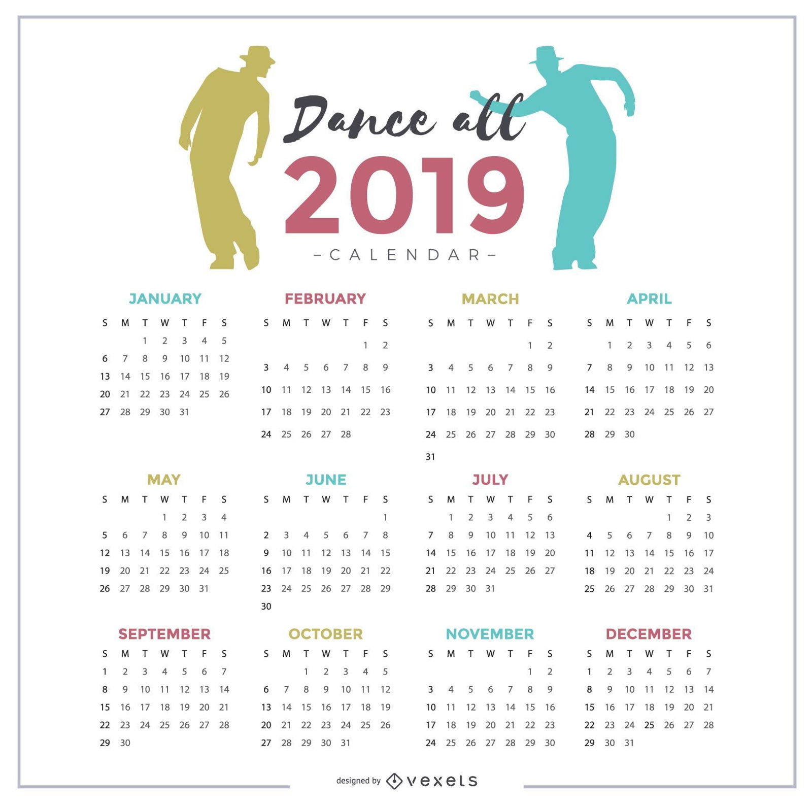 Diseño de calendario Dance All 2019