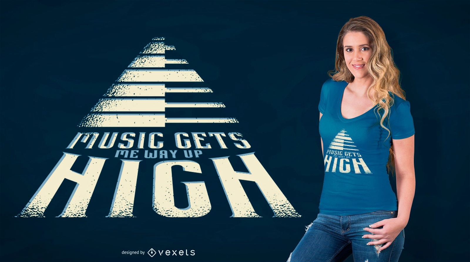 Diseño de camiseta con cita de música de piano en la carretera