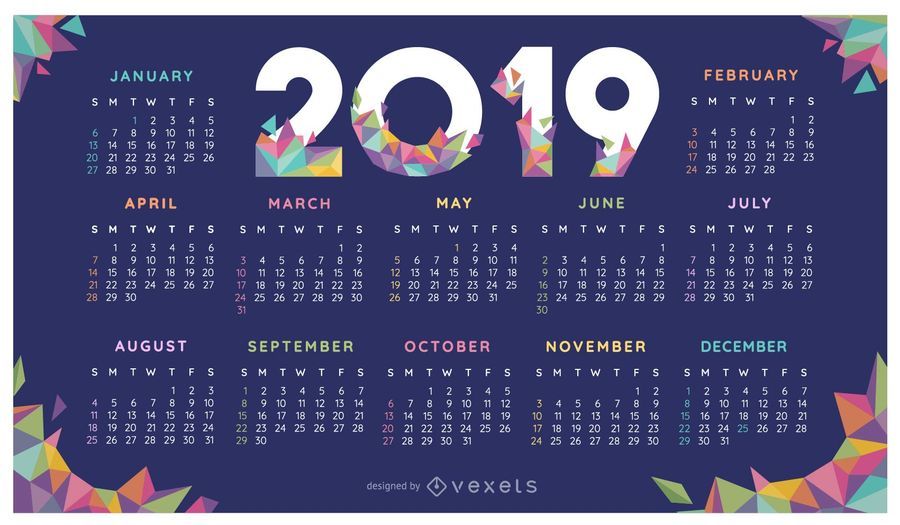 Projeto colorido geométrico do calendário 2019 Projeto colorido geométrico do calendário 2019