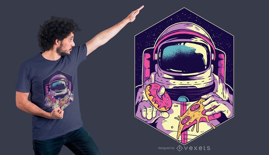 Astronaut Eating Donut and Pizza T-shirt Design Astronaut Eating Donut and Pizza T-shirt Design