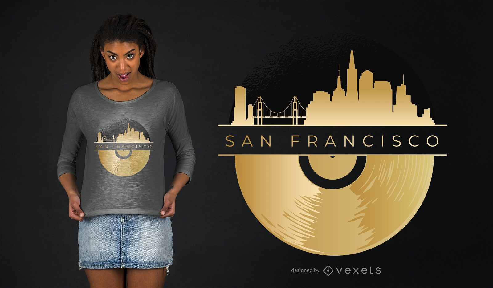 San Francisco Skyline Vinyl Schallplatte T-Shirt Design