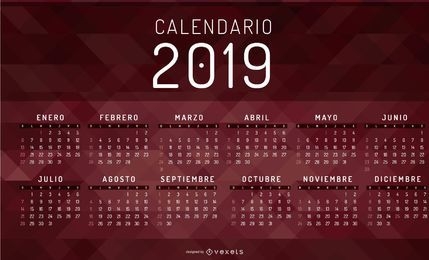 Design geométrico do calendário espanhol 2019