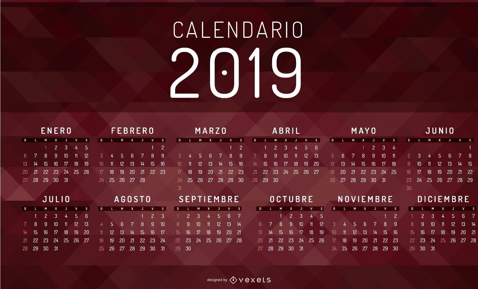 Geometric Spanish 2019 Calendar Design