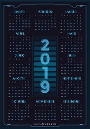 Diseño de calendario de tecnología español 2019