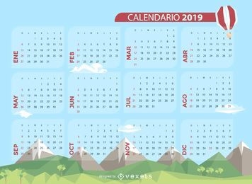 Design de calendário em espanhol de paisagem 2019