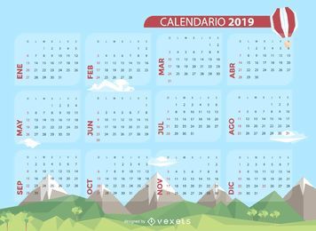 Diseño de calendario de paisaje español 2019