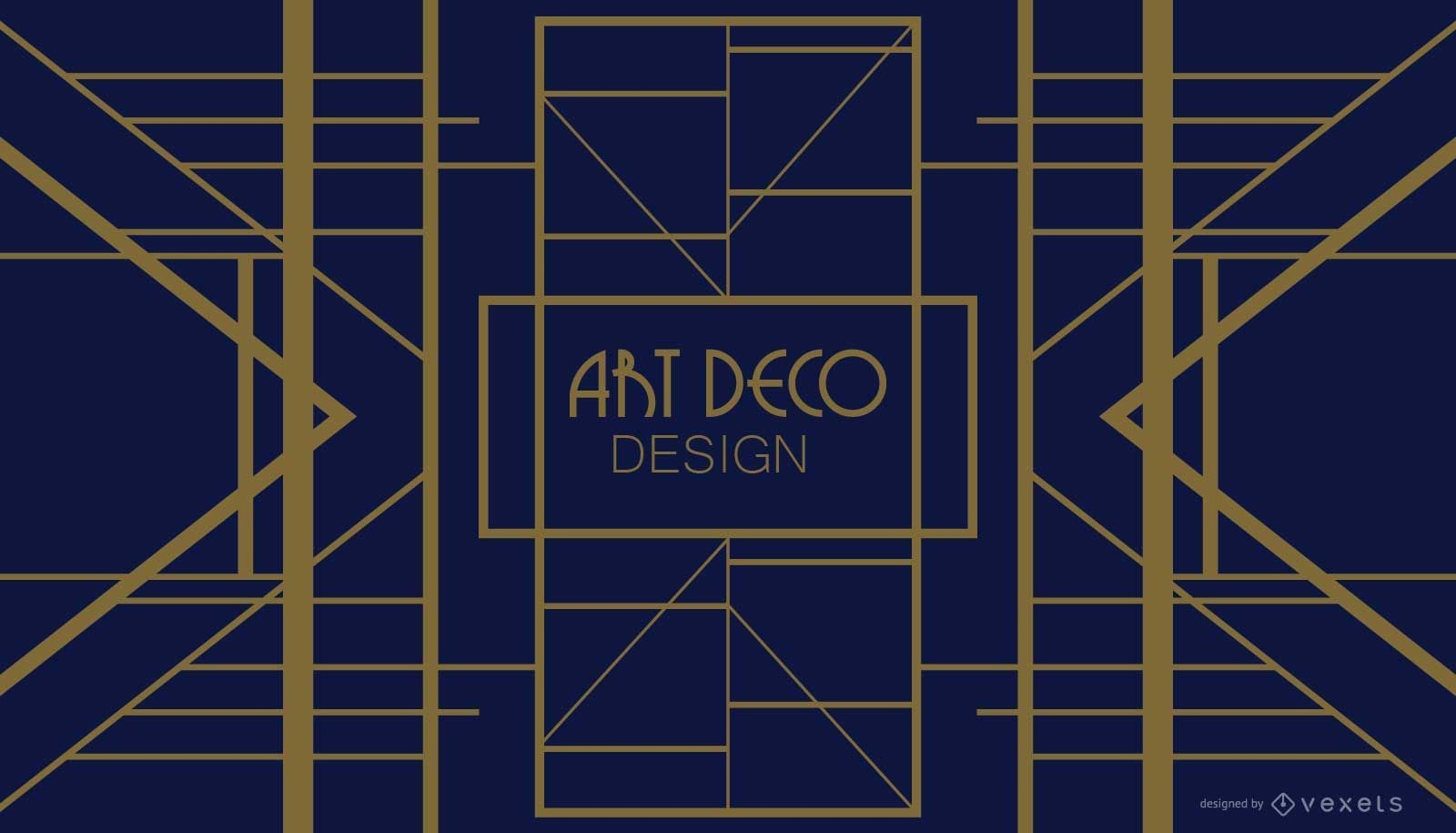 Diseño Art Deco geométrico azul y dorado